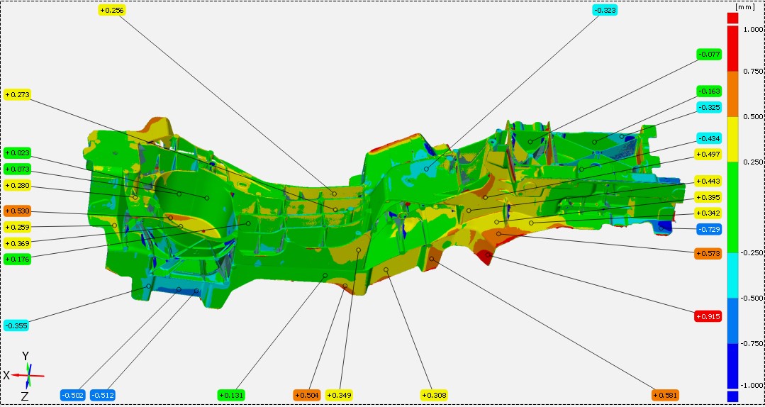 XTOM高精度藍(lán)光三維掃描儀輸出汽車橫梁壓鑄件三維尺寸檢測(cè)偏差色譜圖.jpg XTOM高精度藍(lán)光三維掃描儀輸出汽車橫梁壓鑄件三維尺寸檢測(cè)偏差色譜圖.jpg